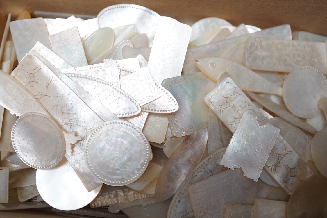 A set of 19th century Chinese engraved mother-of-pearl gaming counters